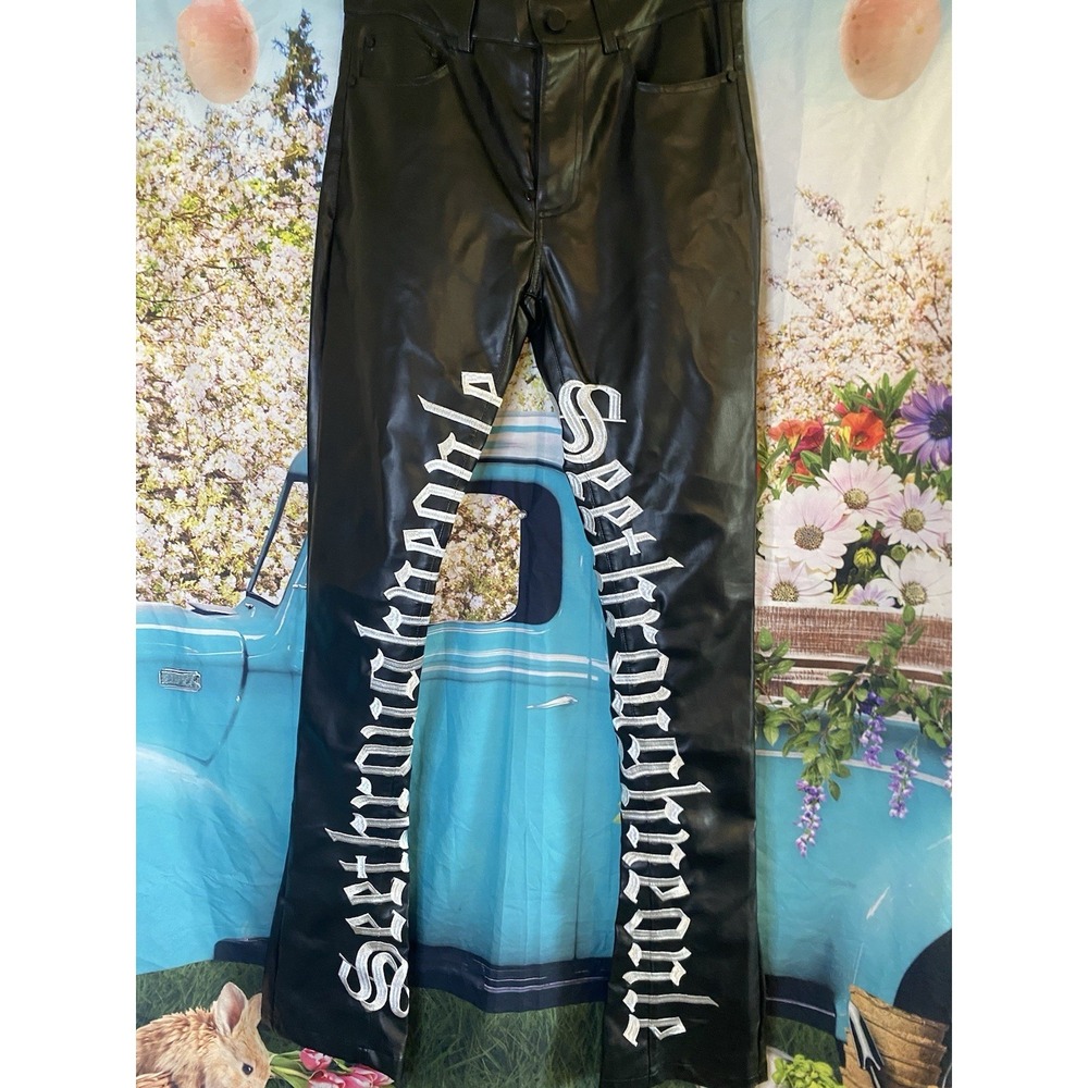 GFTD LA Graphic Denim Leather Pants Size 30 - Picture 1 of 9